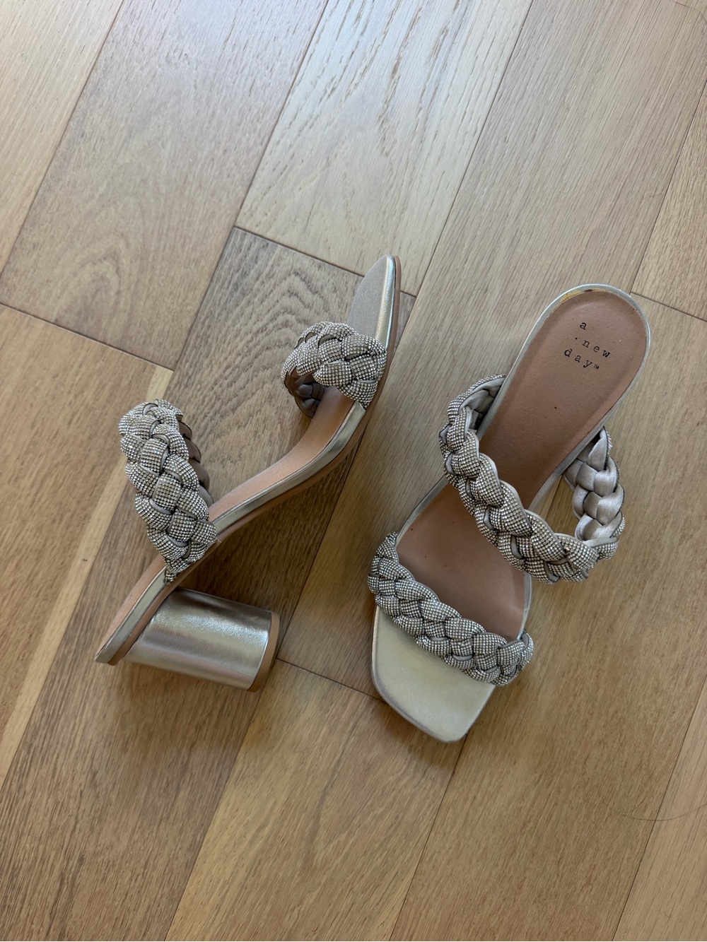A New Day Braided Double-Strap Metallic Block Heel Sandals
